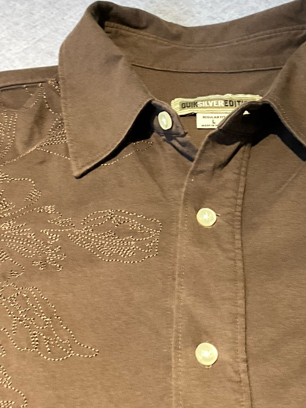 Quiksilver Edition Men's Chocolate Brown Embroidered Button-Down Shirt